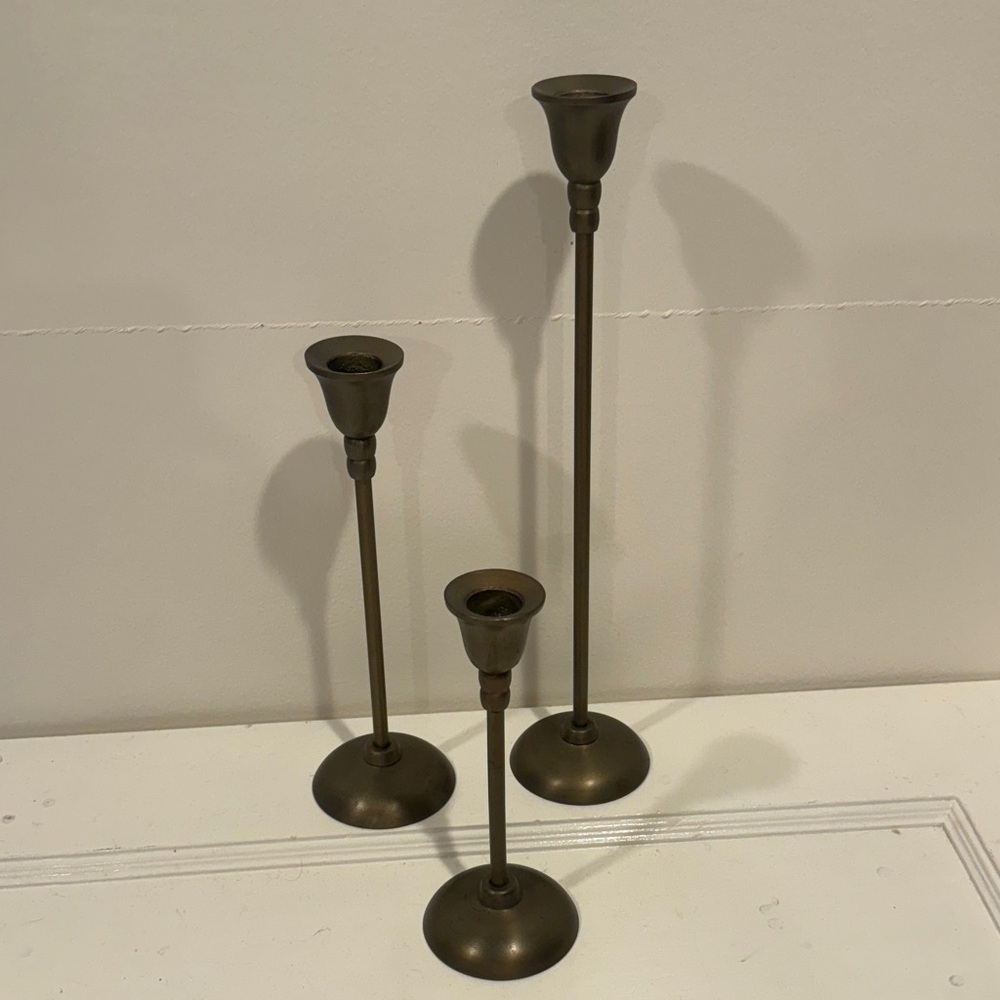 Magnolia Antique Brass Candle Holder Trio